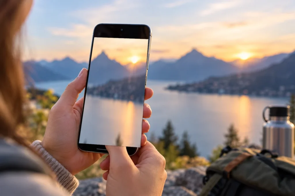 Google Pixel 10 Pro Vs. Iphone 17 Pro: Das Duell Der Ki-Giganten Im Vergleich 11 Person Filmt Eine Berglandschaft Mit Einem Smartphone Bei Sonnenuntergang