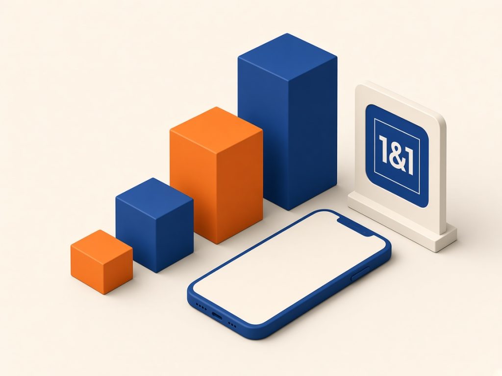 Isometrische Szene Mit Datenvolumen-Stufen Und 1&Amp;1-Logo