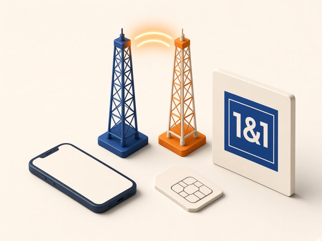 Isometrische Szene Mit Zwei Masten Und 1&Amp;1-Logo Zum National Roaming
