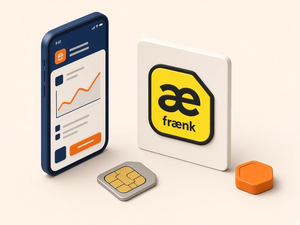 Isometrische Szene Mit Smartphone Und Fraenk-Logo Zum Basistarif