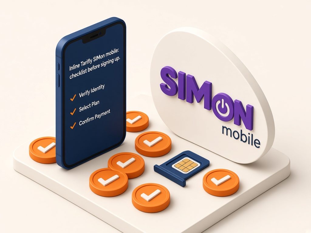 Simon Mobile Tarif 2026: Vodafone-Netz, 5G, Esim &Amp; Kosten 11 Isometrische Szene Mit Smartphone, Check-Tokens Und Simon-Logo Vor Dem Abschluss