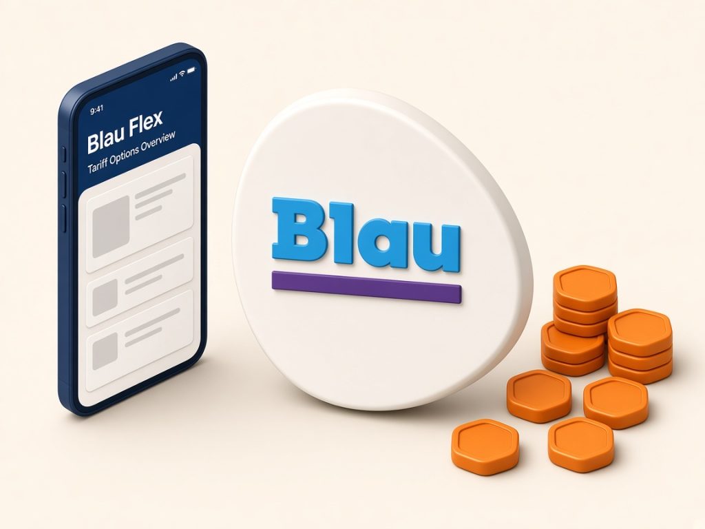 Blau Tarife 2026: O2-Netz, 5G, Flex, Esim &Amp; Prepaid 9 Isometrische Szene Mit Smartphone Und Blau-Logo Zum Gesamtkosten-Vergleich