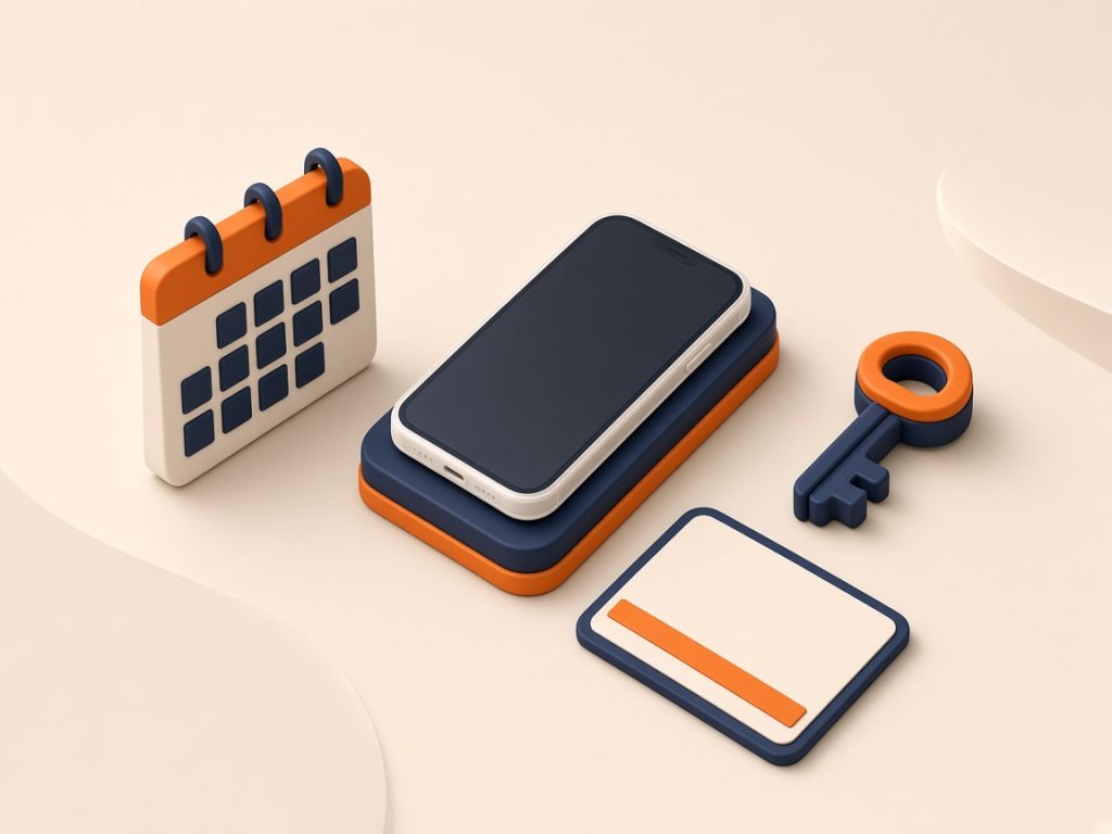 Klarmobil Tarife 2026: D-Netz, 5G, Flex &Amp; Esim 9 Isometrische Szene Mit Smartphone, Kalender Und Freischalt-Schlüssel Für Flexible Tarife
