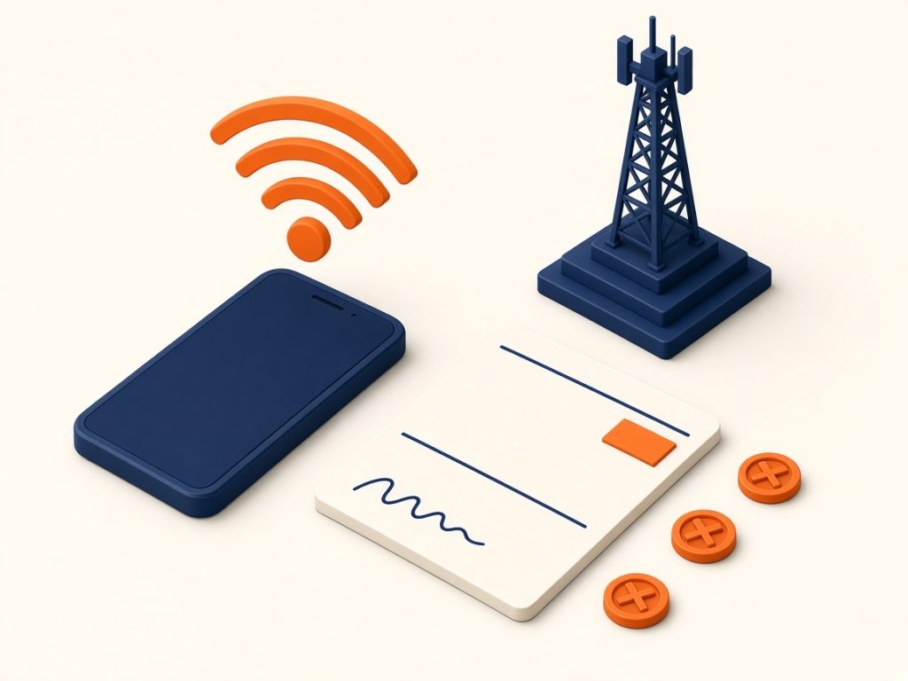 Isometrische Szene Mit Smartphone Und Prüf-Tokens Für 5G Im Tarif