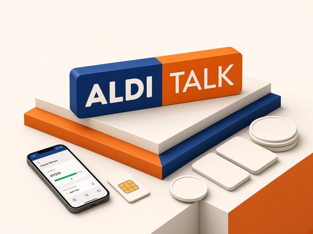 Aldi Talk 10 Isometrische Szene Mit Smartphone, Guthaben-Tokens Und Aldi-Talk-Logo