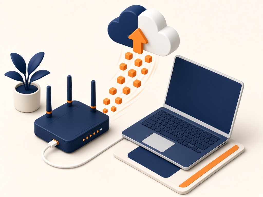 Glasfaser Vs. Dsl 2026: Welcher Anschluss Ist Besser? 11 Isometrische 3D-Illustration Zu Geschwindigkeit Und Upload Im Internetalltag