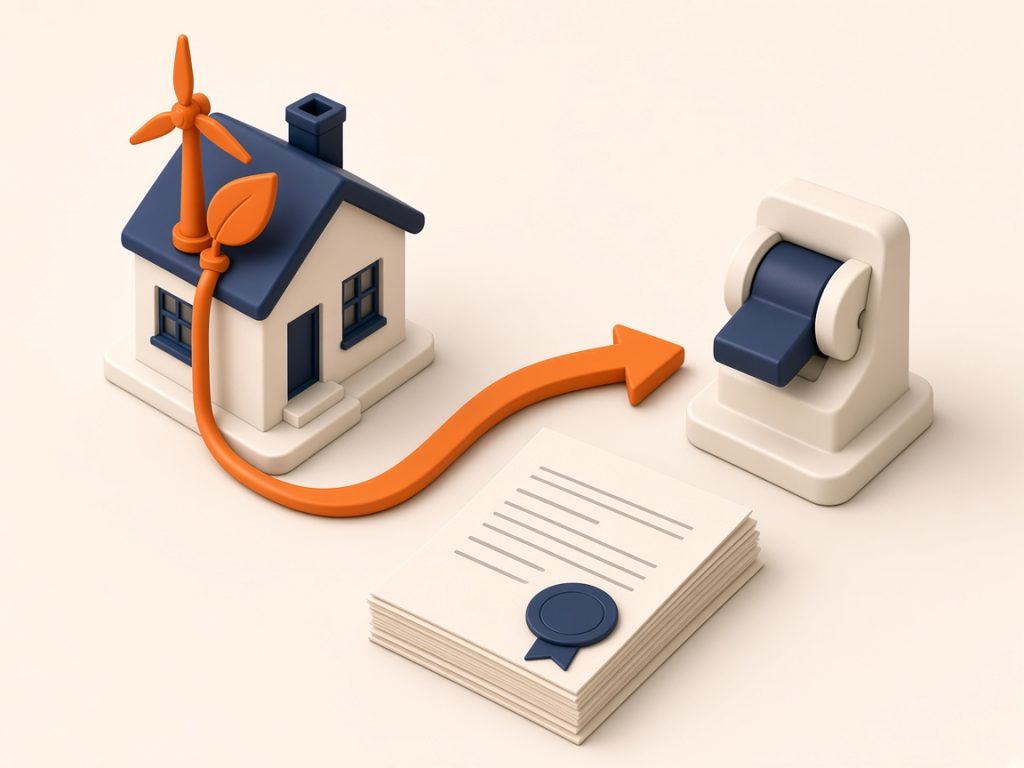 Ökostrom Vergleich 2026: Tarife, Labels Und Herkunft Prüfen 10 Haus Mit Orangem Wechselpfeil Und Schalter Zum Ökostromtarif-Wechsel