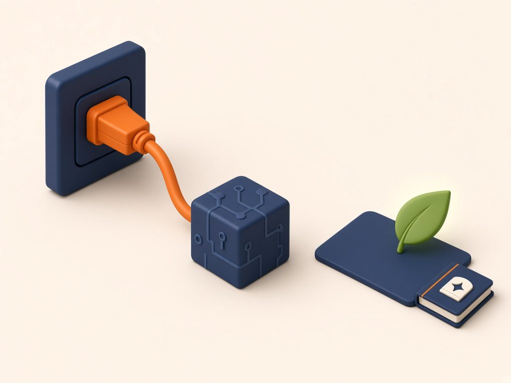 Ökostrom Vergleich 2026: Tarife, Labels Und Herkunft Prüfen 9 Steckdose Mit Orangem Stecker, Netz-Würfel Und Blatt Als Herkunftsnachweis-Metaphor