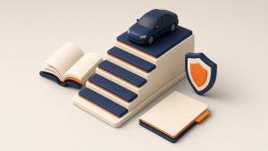 Isometrische Miniatur mit Auto, Stufenleiter und Ordner zur SF-Klasse