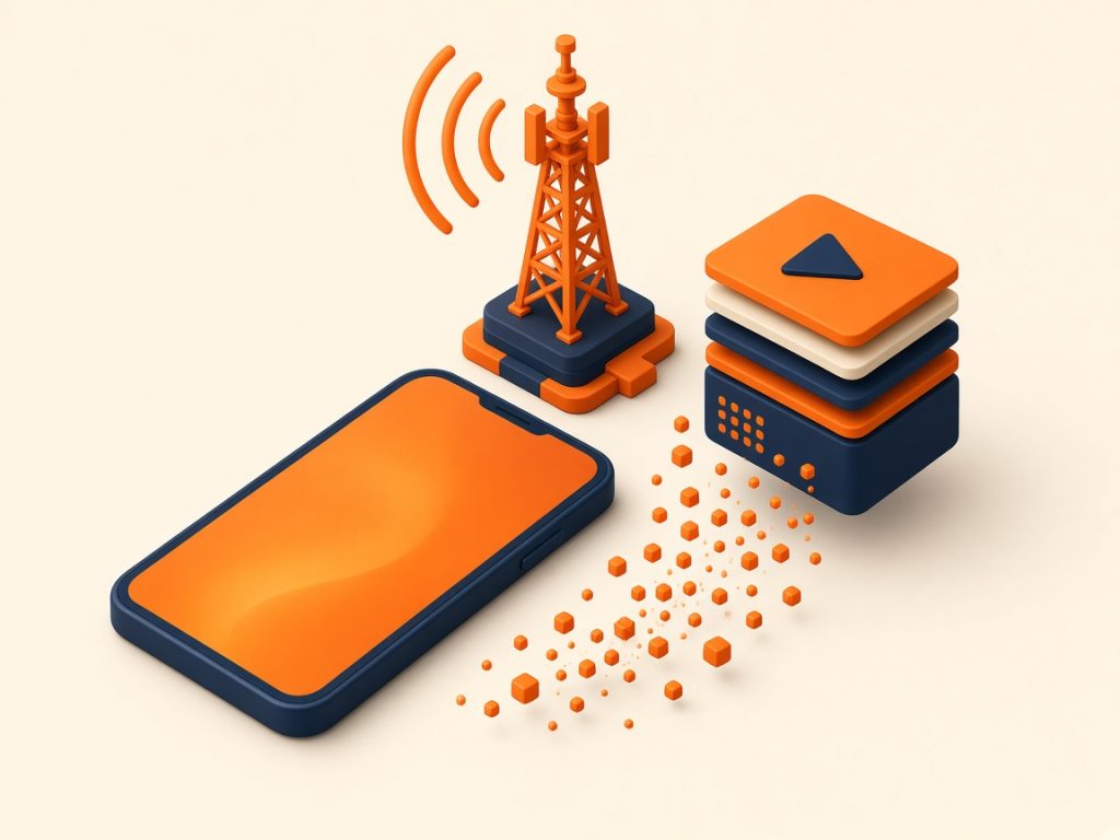 Smartphone Und Sendemast Mit Datenfluss Bei Höherer Geschwindigkeit