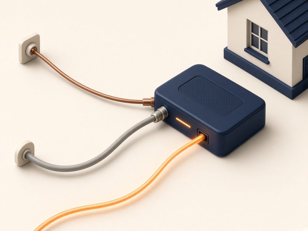 Isometrische Szene: Dsl-, Kabel- Und Glasfaserwege Zum Modem