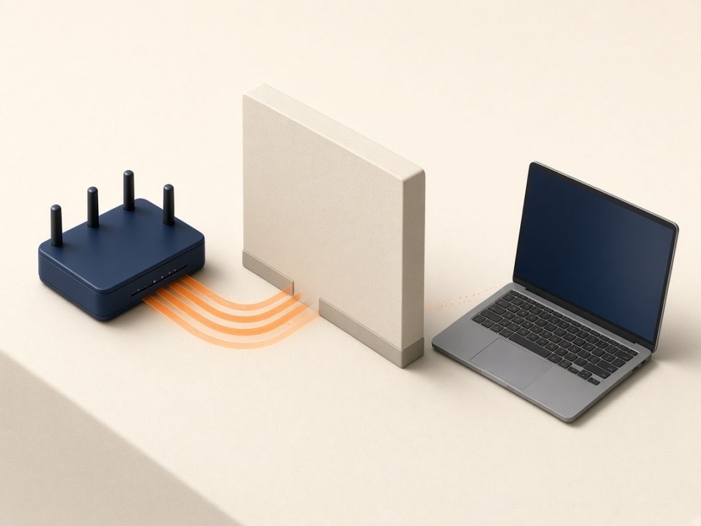 Isometrische Szene: Router Und Laptop Mit Unterbrochener Funkstrecke
