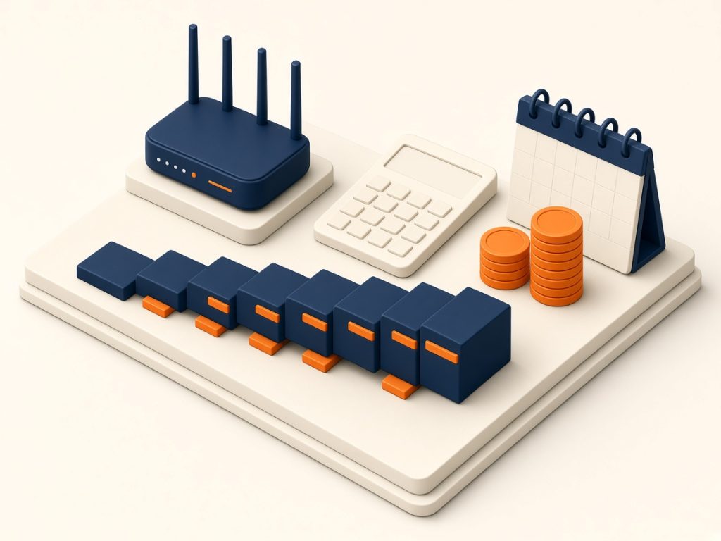 Router Mit Zeitblöcken Und Rechenpad Zur Effektivkosten-Berechnung Über Die Laufzeit