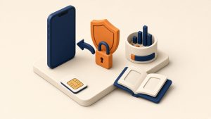 Isometrische Szene mit Smartphone, Schloss und Datennutzung ohne Automatik