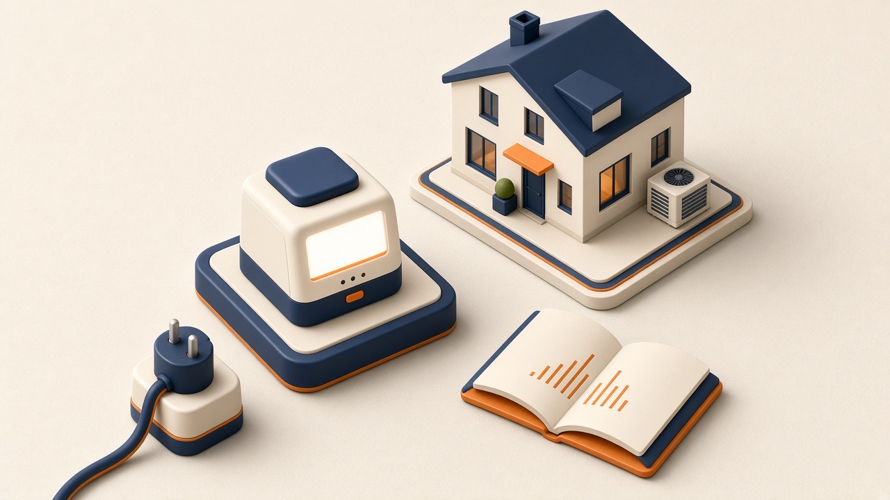 Isometrische Szene Mit Smart Meter, Haus, Stecker Und Buch Zur Smart-Meter-Vorteile