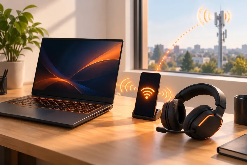 Headset Mit Handytarif: Gaming-Zubehör Und Mobilfunk Richtig Kombinieren 18 Gaming-Laptop Und Headset Nutzen Den Mobilen Hotspot Eines Smartphones Über Das Mobilfunknetz