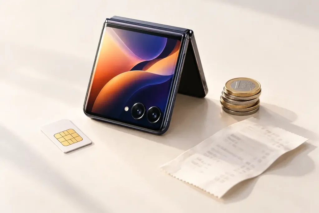 Motorola Razr 70 Plus Mit Vertrag: Tarife Vergleichen 10 Faltbares Smartphone Mit Sim-Karte, Münzen Und Kassenbeleg Für Den Kostenvergleich