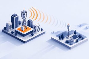 Isometrische 5G-Titelseite mit Frequenzebenen